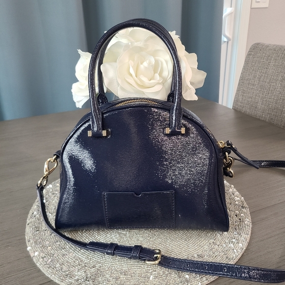 Like New - Navy Blue Patent Leather Kate Spade Bag w/ Crossbody Strap - Picture 13 of 16